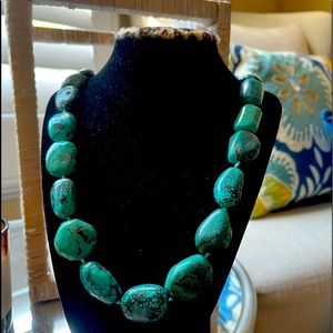 Natural spiderweb turquoise chunky necklace, sterling clasp 24”